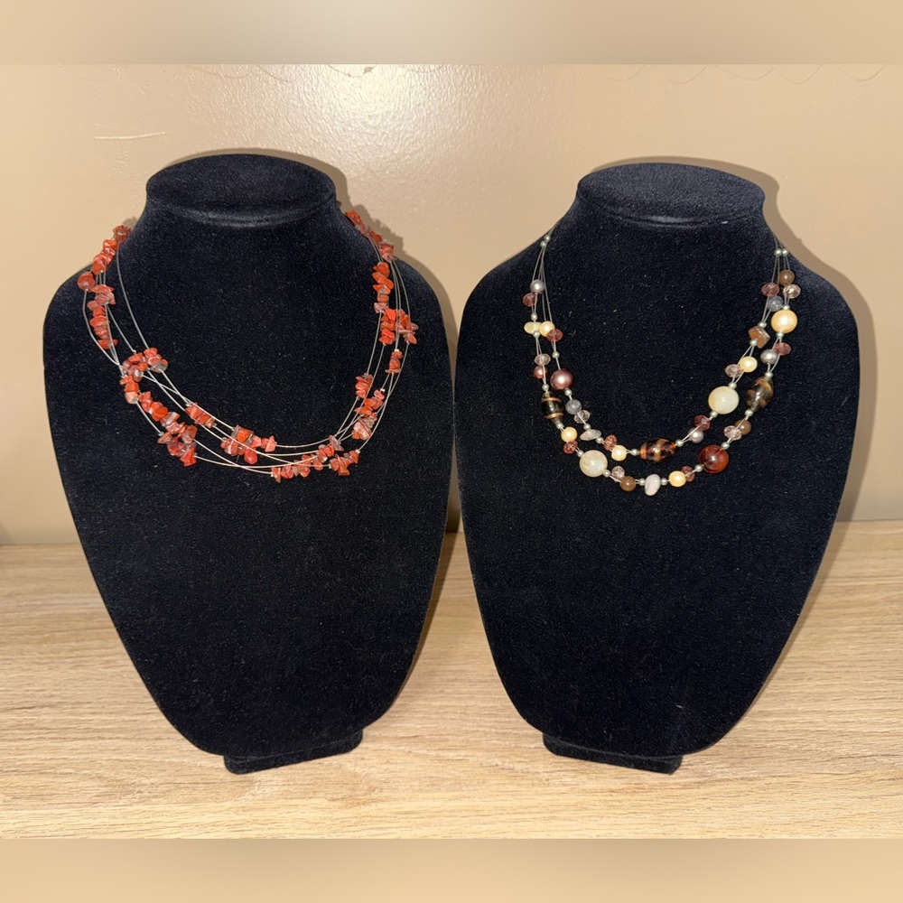 BUNDLE OF 2 Elegant Multi-Strand Beaded BoHo Style Necklace Set.